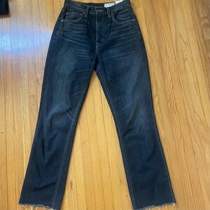 Aviator High Waisted Raw Hem Straight Leg Jeans